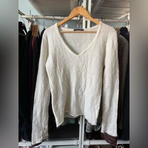 Brandy Melville Cream V-neck Mohair Blend Sweater